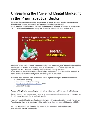 Unleashing the Power of Digital Marketing in the Pharmaceutical Sector