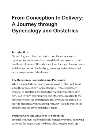 From Conception to Delivery: A Journey through Gynecology and Obstetrics