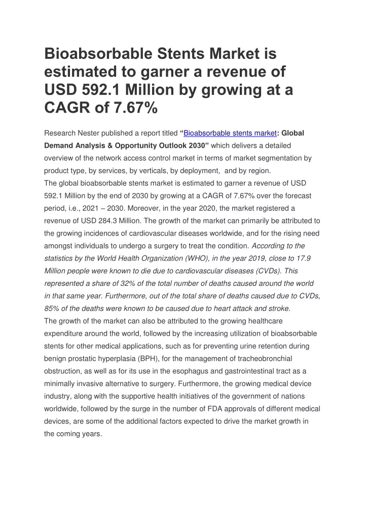 bioabsorbable stents market is estimated