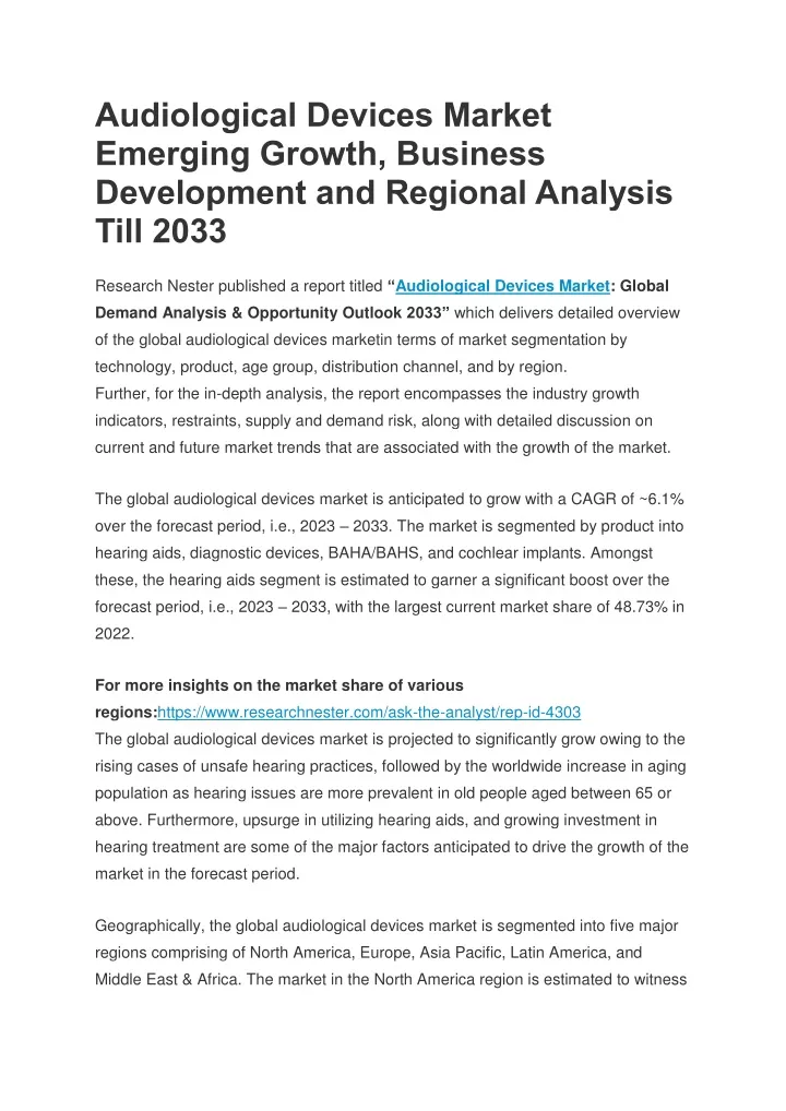 audiological devices market emerging growth