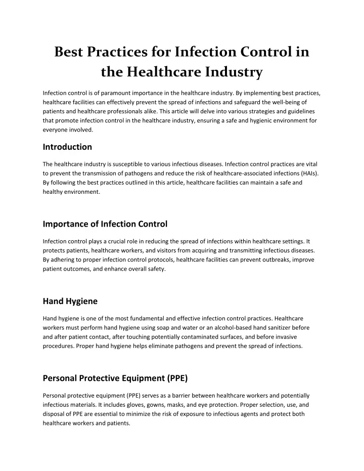 best practices for infection control