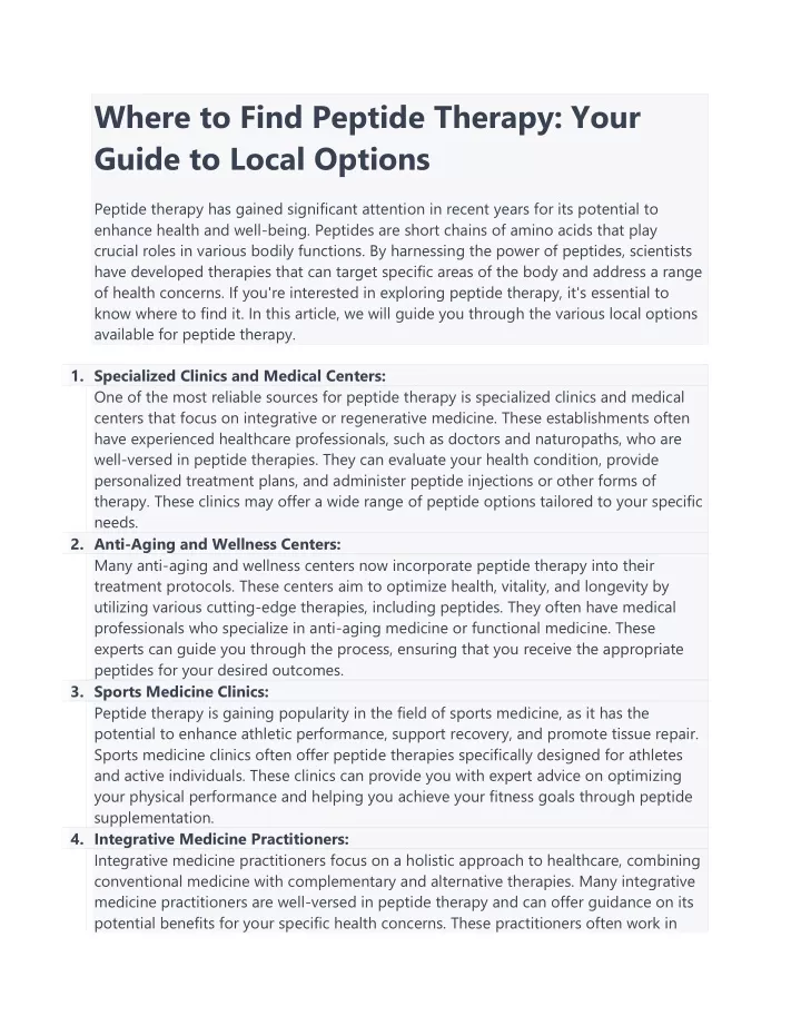 where to find peptide therapy your guide to local