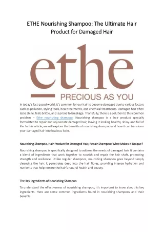 ETHE Nourishing Shampoo - The Ultimate Hair Product for Damaged Hair