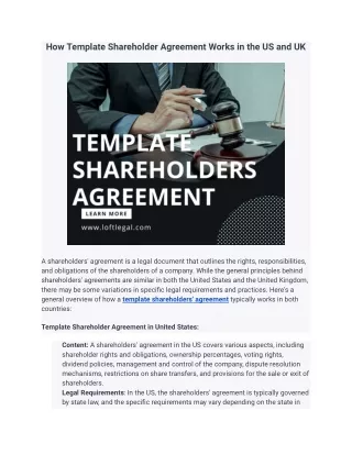 How Template Shareholder Agreement Works in the US and UK