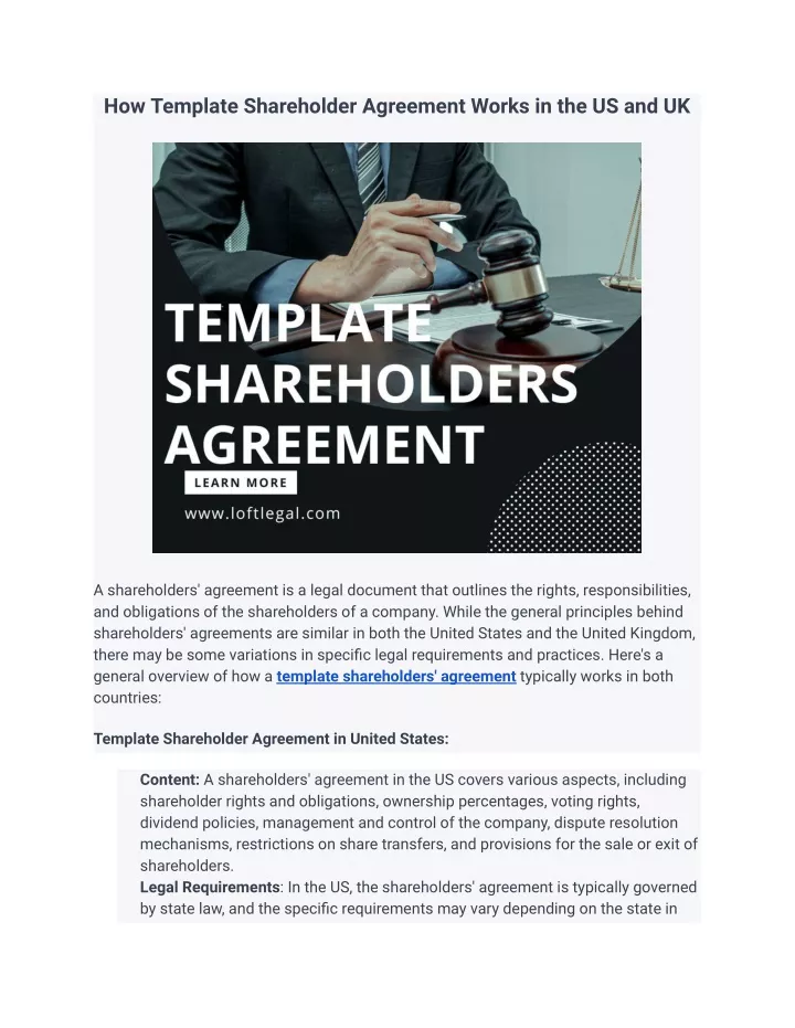 how template shareholder agreement works