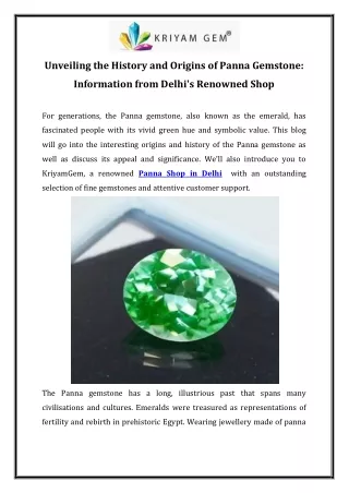 Unveiling the History and Origins of Panna Gemstone Information from Delhi's Renowned Shop