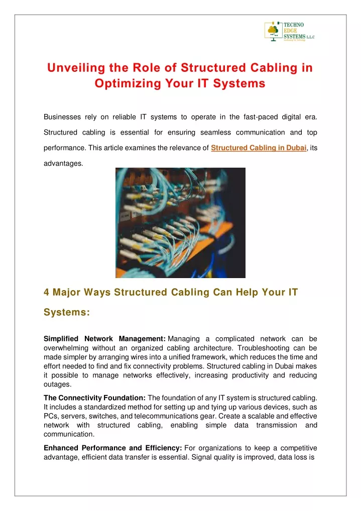 unveiling the role of structured cabling