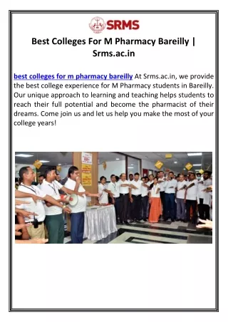 Best Placement Colleges For M Pharm Bareilly | Srms.ac.in