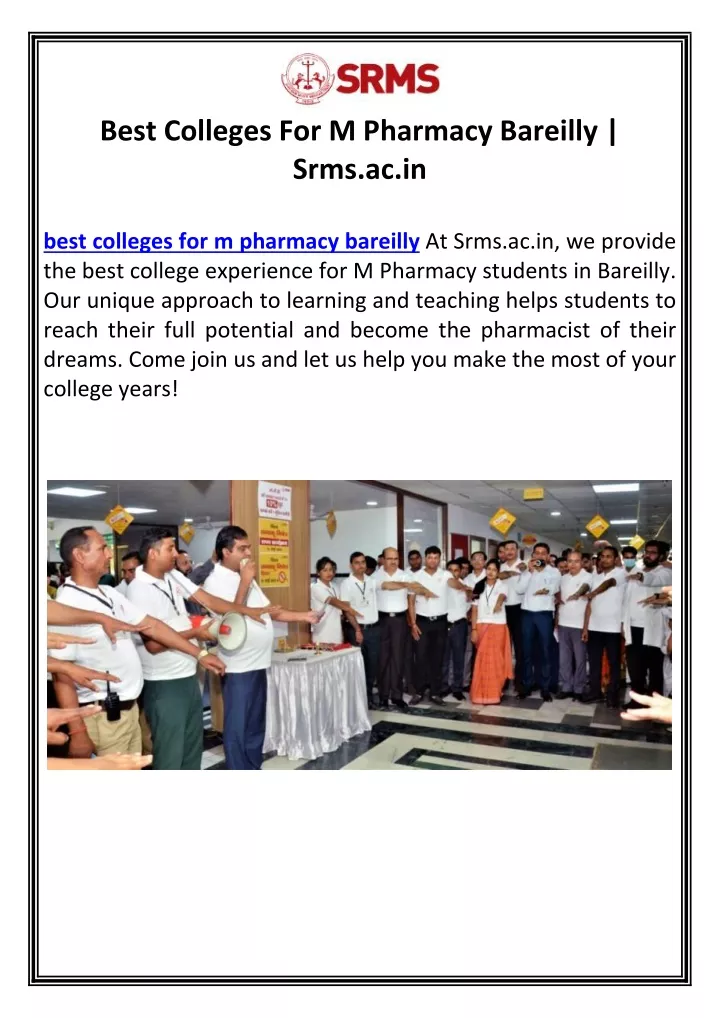 best colleges for m pharmacy bareilly srms ac in