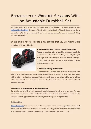 Enhance Your Workout Sessions With an Adjustable Dumbbell Set