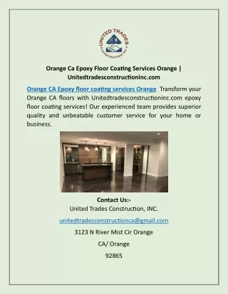 Orange Ca Epoxy Floor Coating Services Orange | Unitedtradesconstructioninc.com