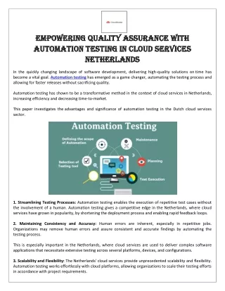 Empowering Quality Assurance with Automation Testing in Cloud Services Netherlands