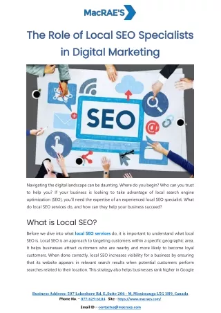 The Role of Local SEO Specialists in Digital Marketing