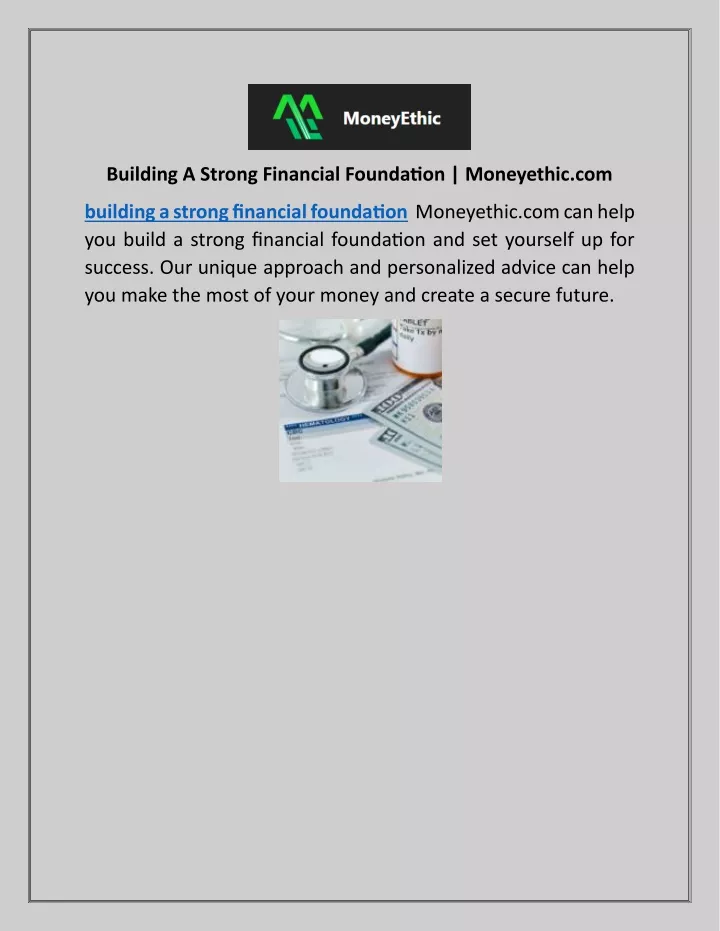 building a strong financial foundation moneyethic