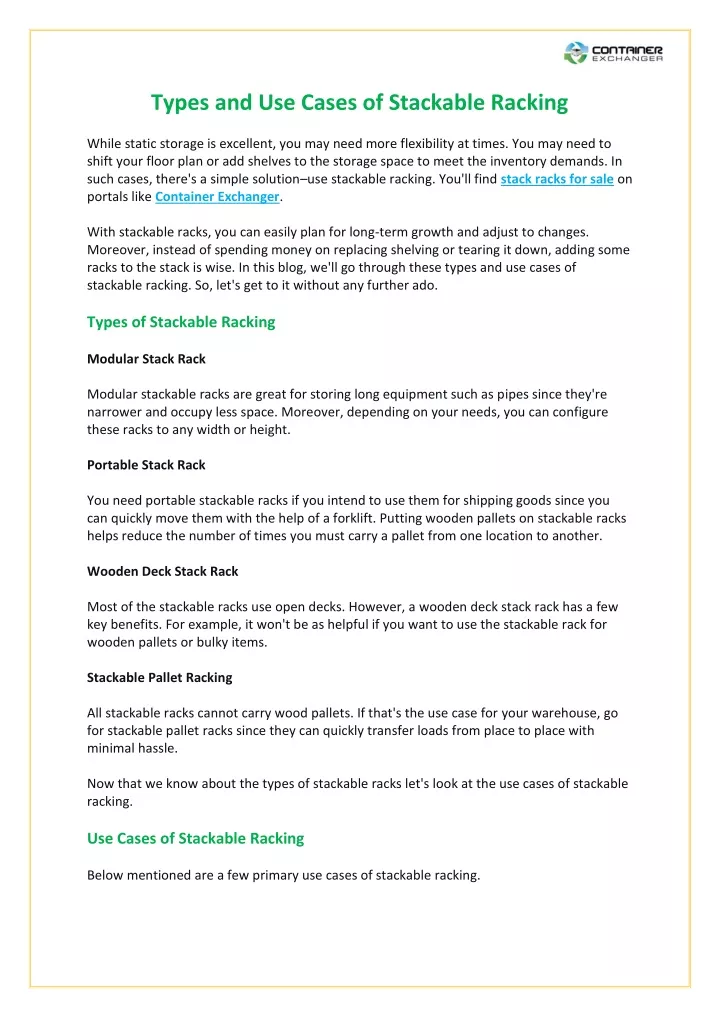 types and use cases of stackable racking