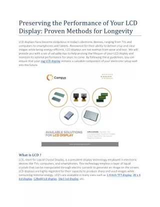 Proven Methods for Longevity the Performance of Your LCD Display