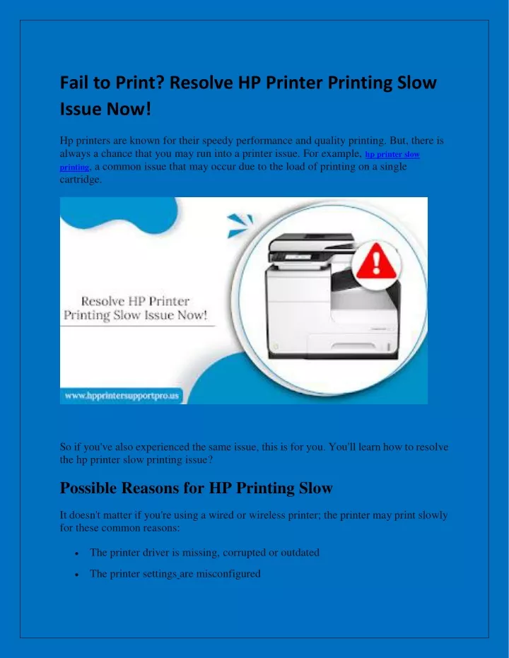 fail to print resolve hp printer printing slow