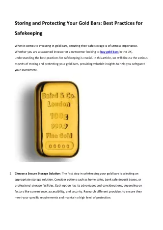 Bullion & Storage - Gold bars for sale