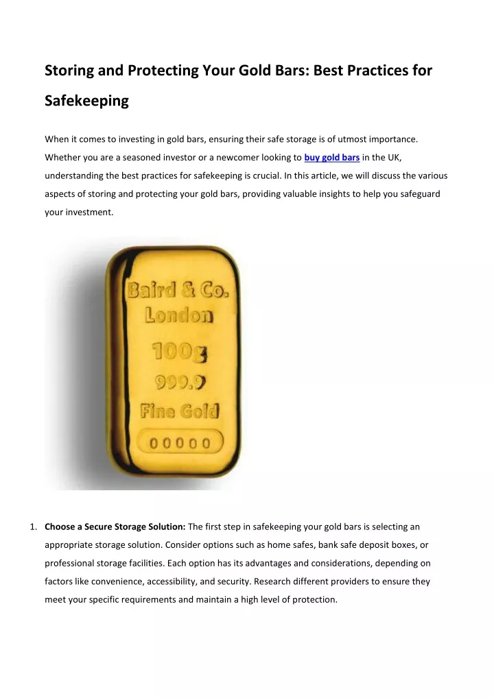storing and protecting your gold bars best