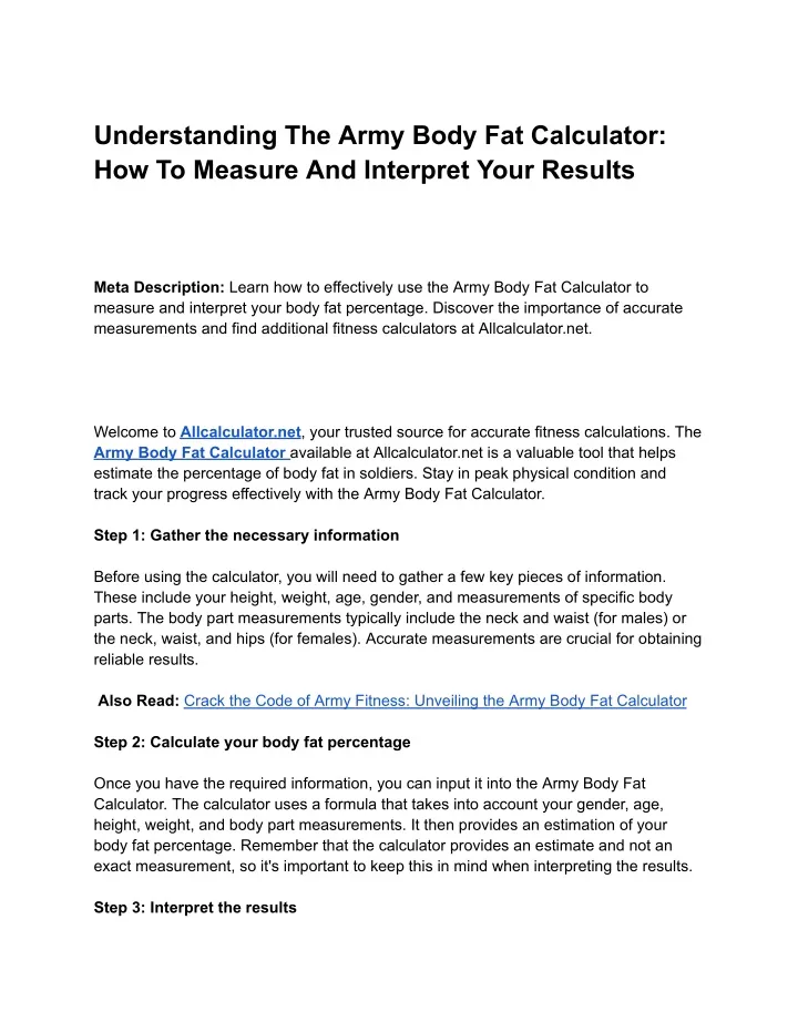 understanding the army body fat calculator