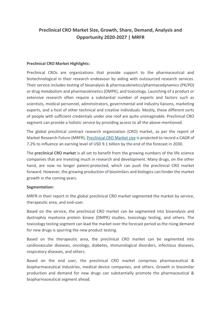 preclinical cro market size growth share demand