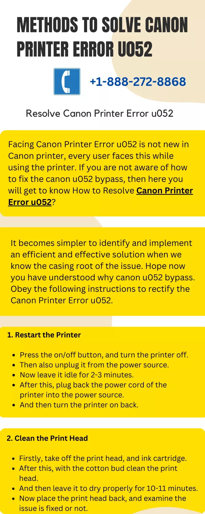 methods to solve canon printer error u052