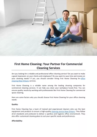 First Home Cleaning: Your Partner For Commercial Cleaning Services