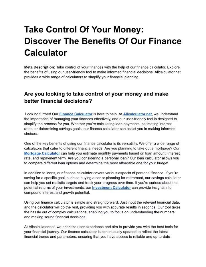 take control of your money discover the benefits