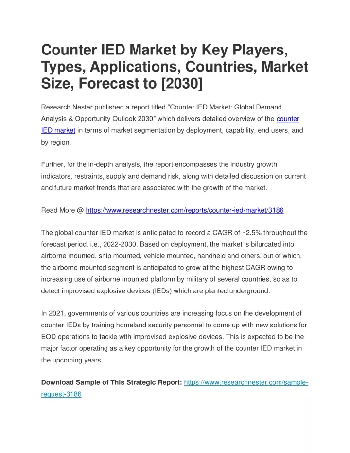 counter ied market by key players types