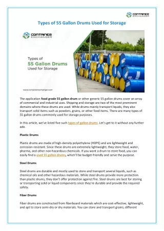 Types of 55 Gallon Drums Used for Storage