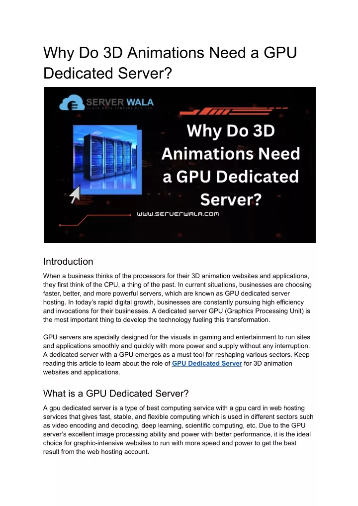 why do 3d animations need a gpu dedicated server