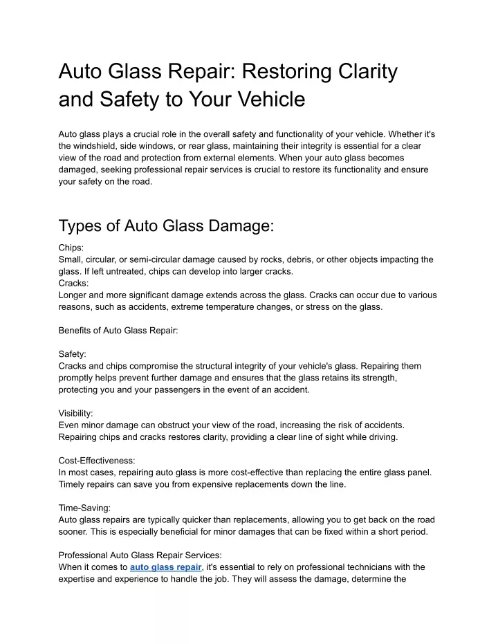 auto glass repair restoring clarity and safety