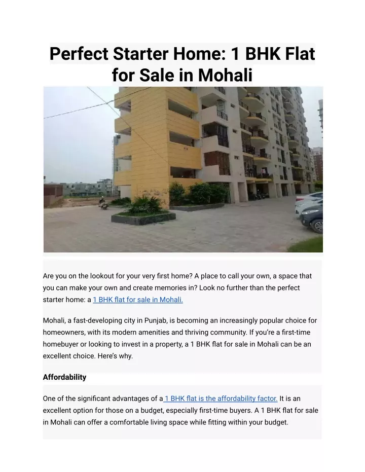 perfect starter home 1 bhk flat for sale in mohali