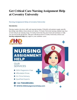 Get Critical Care Nursing Assignment Help at Coventry University