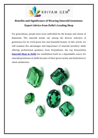 Benefits and Significance of Wearing Emerald Gemstone Expert Advice from Delhi's Leading Shop
