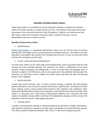 benefits of online home tuition