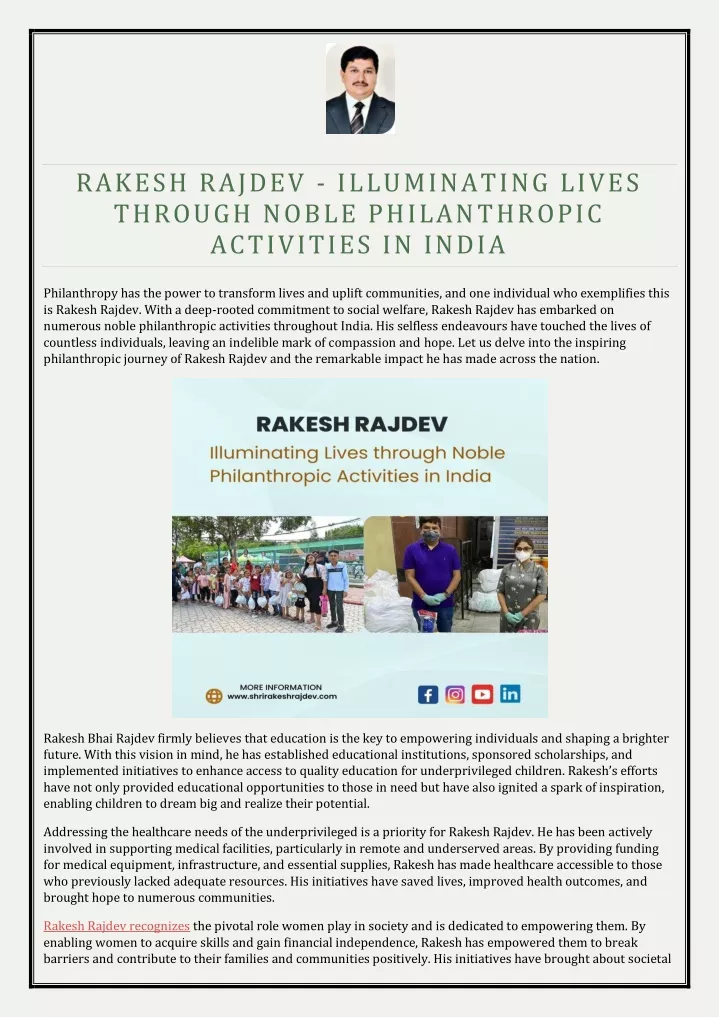 rakesh rajdev illuminating lives through noble