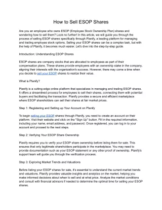 how to sell esop shares