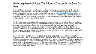 Mastering Personal Style: The Allure of Custom Made Suits for Men