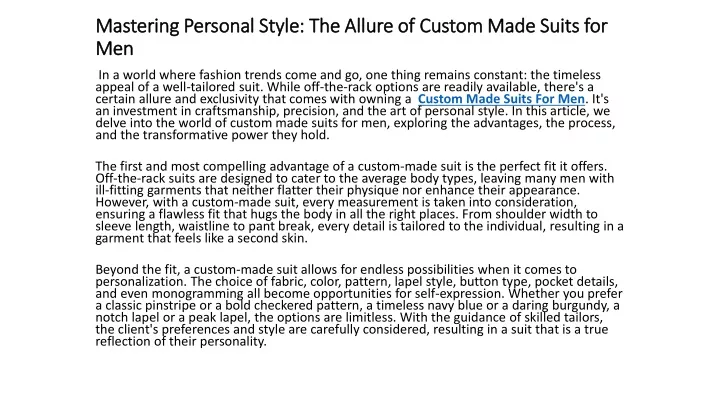 mastering personal style the allure of custom made suits for men