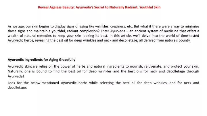 reveal ageless beauty ayurveda s secret