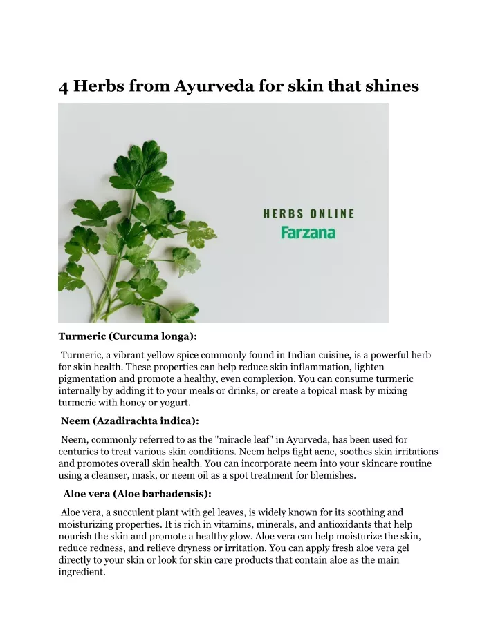 4 herbs from ayurveda for skin that shines