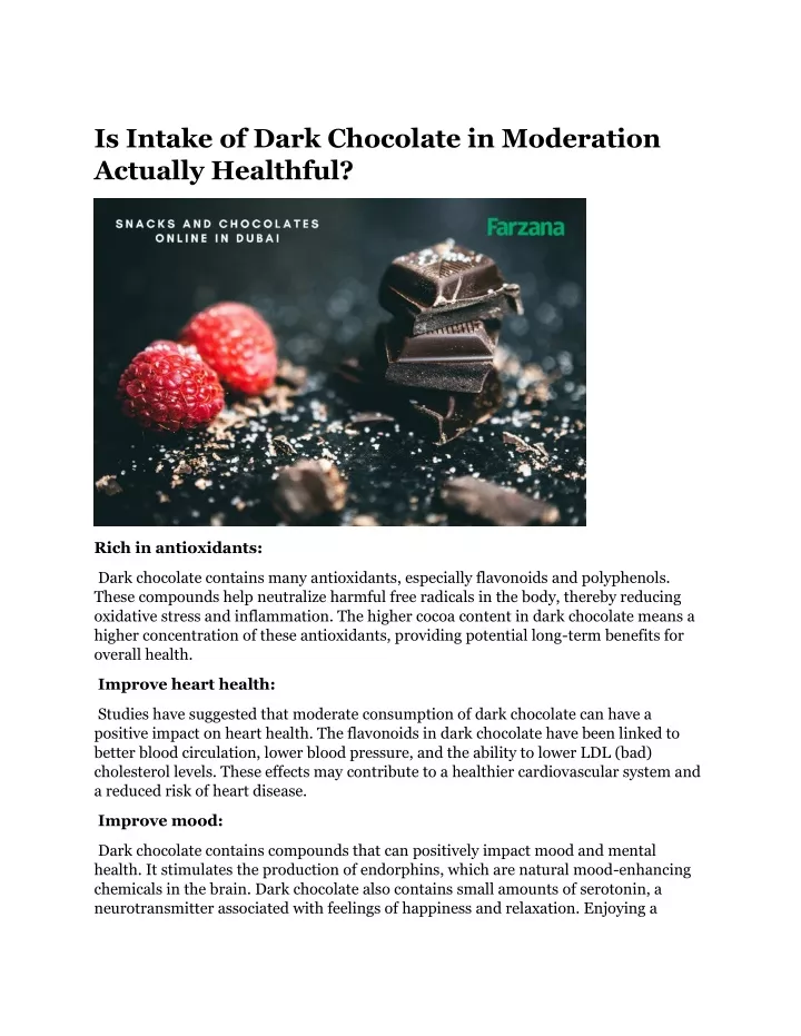 is intake of dark chocolate in moderation