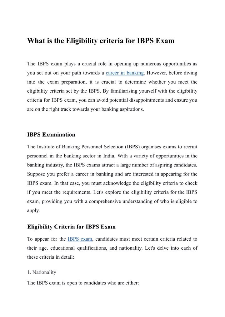 what is the eligibility criteria for ibps exam