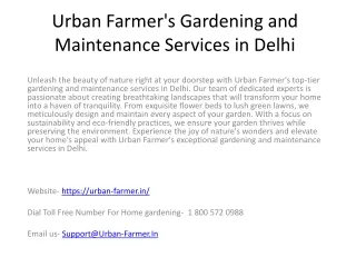 Urban Farmer's Gardening and Maintenance Services in Delhi