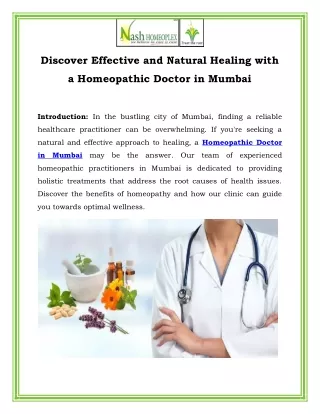 Discover Effective and Natural Healing with a Homeopathic Doctor in Mumbai