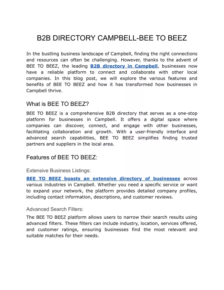 b2b directory campbell bee to beez