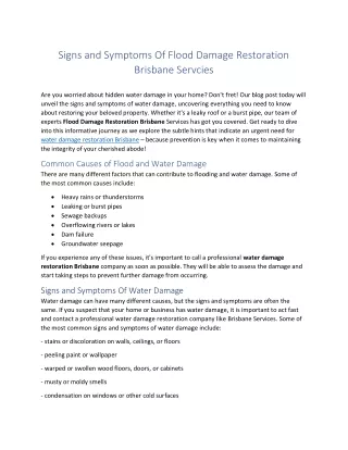 Signs and Symptoms Of Flood Damage Restoration Brisbane Servcies
