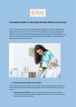 Get The Best Elder Homes Services By Serving Seniors