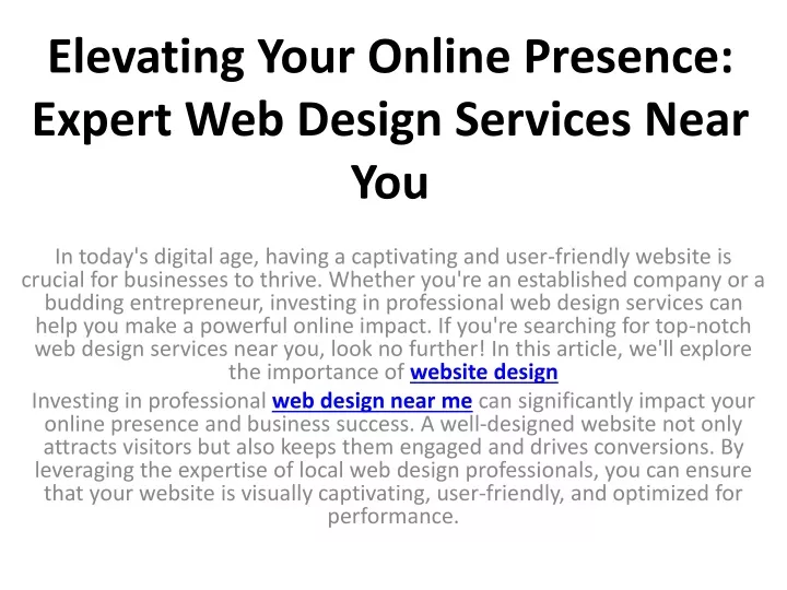 elevating your online presence expert web design services near you